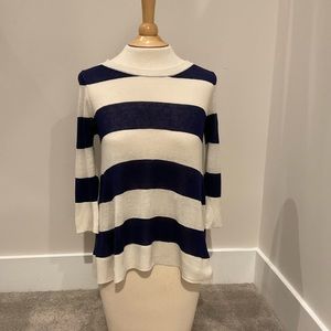 J. Crew Silk and Linen White/Navy Striped Sweater, Size XXS